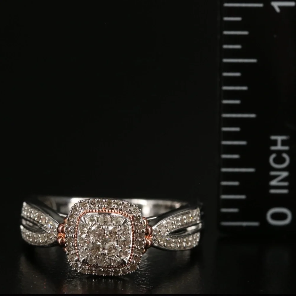 STERLING SILVER W/14K ROSE GOLD OVERLAY ACCENTS .33CTW GENUINE DIAMOND RING (7)
